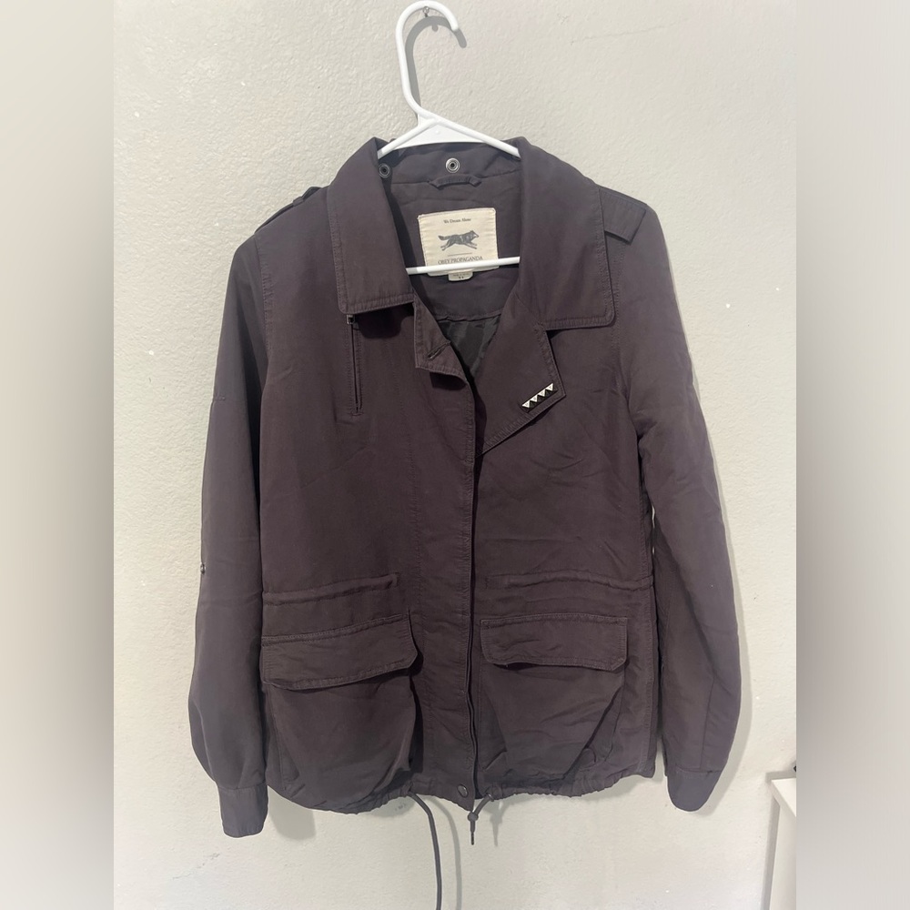 Obey Propaganda Charcoal Gray Stud Detail Utility Jacket